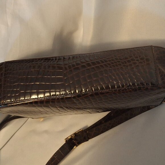 Etienne Aigner Brown Croc Embossed LEATHER Shoulder bag LN! - Picture 4 of 7